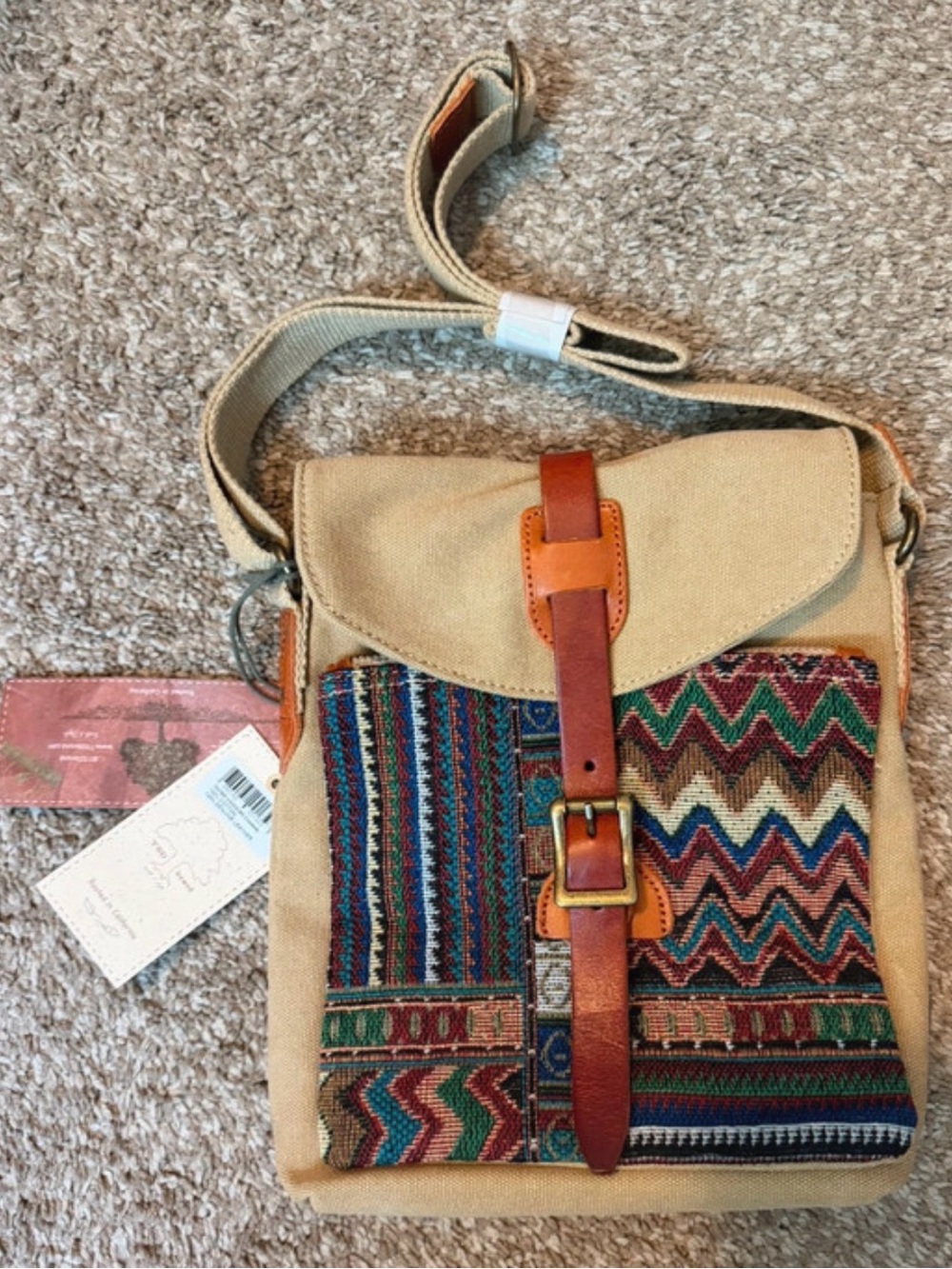 TSD Brand Crossbody Bag with Multicolor Woven Front